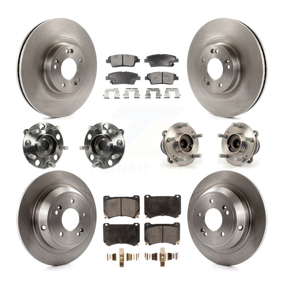 Front Rear Hub Bearings Assembly Disc Brake Rotors And Semi-Metallic Pads Kit (10Pc) For Hyundai Genesis KBB-114921