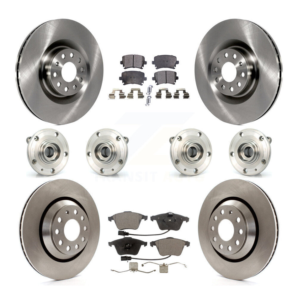 Front Rear Hub Bearings Assembly Disc Brake Rotors And Semi-Metallic Pads Kit (10Pc) For Volkswagen Passat CC R32 KBB-114924
