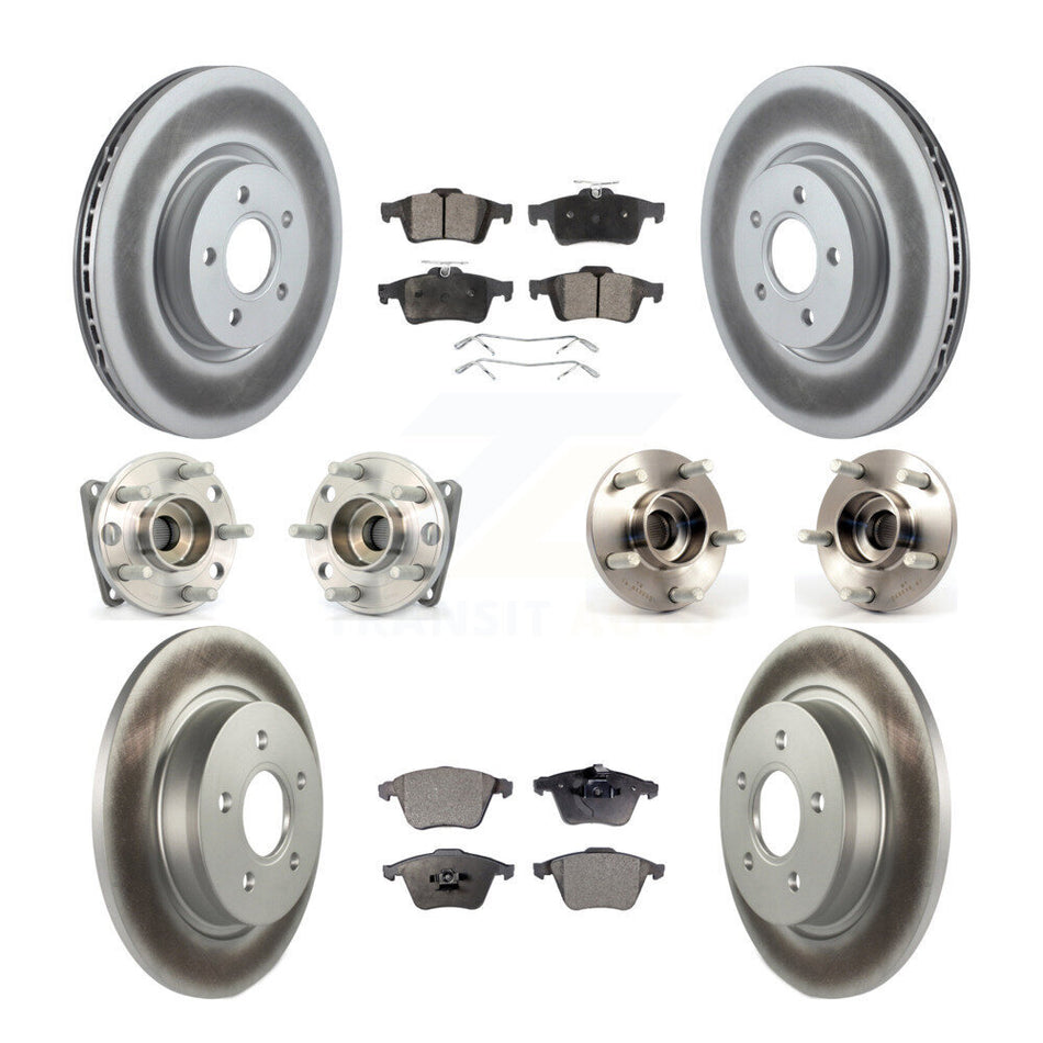 Front Rear Hub Bearings Assembly Coated Disc Brake Rotors And Semi-Metallic Pads Kit (10Pc) For 2005-2010 Volvo S40 V50 With 320mm Diameter Rotor AWD KBB-114936