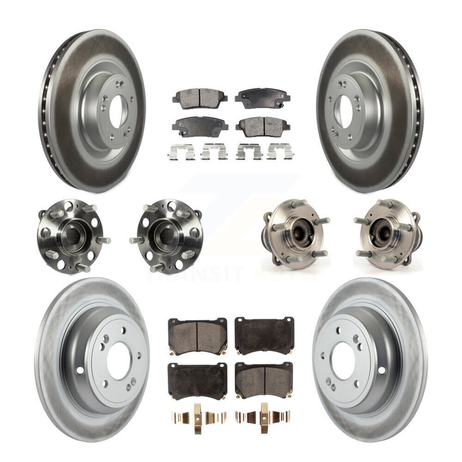 Front Rear Hub Bearings Assembly Coated Disc Brake Rotors And Semi-Metallic Pads Kit (10Pc) For 2012-2014 Hyundai Genesis 5.0L KBB-114939