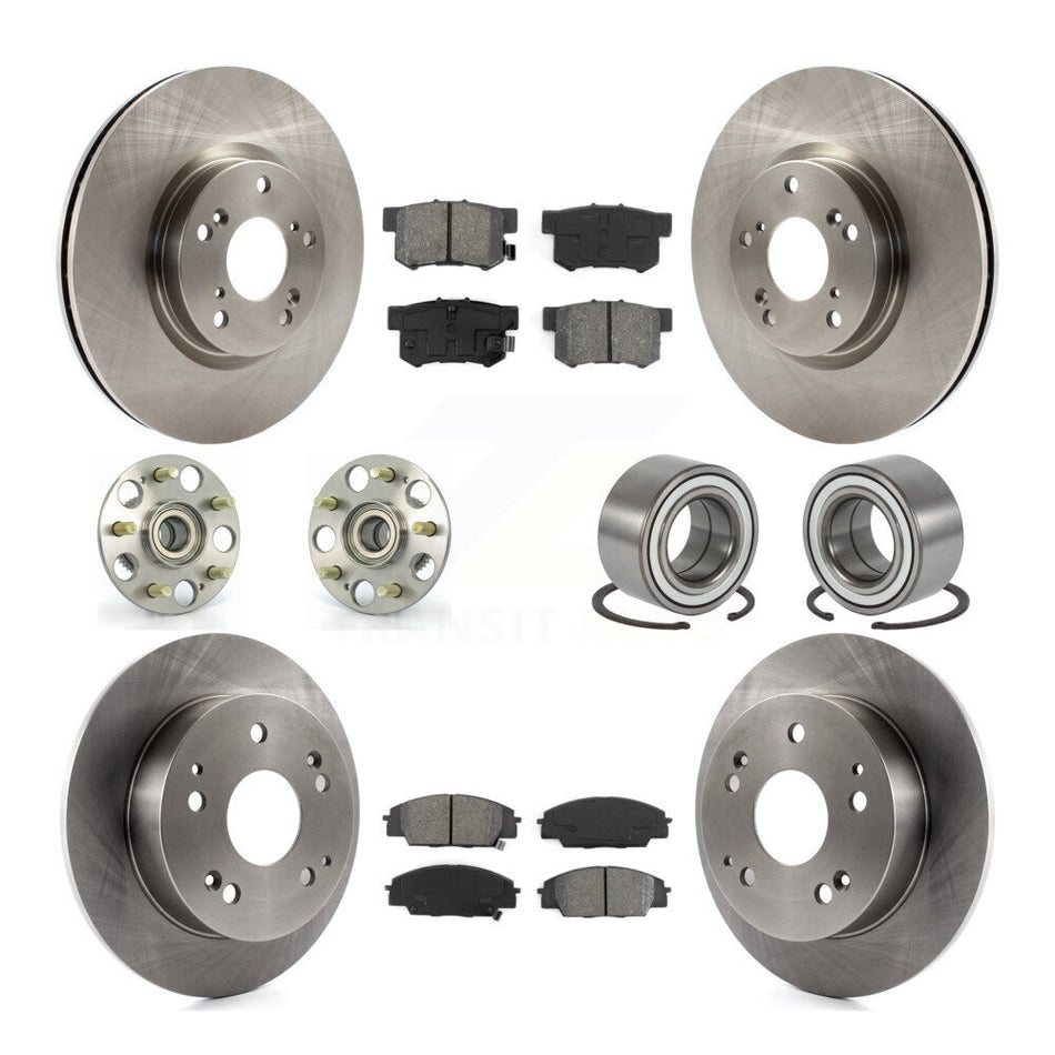 Front Rear Wheel Hub Bearings Assembly Disc Brake Rotors And Semi-Metallic Pads Kit (10Pc) For 2002-2006 Acura RSX Type-S KBB-114985