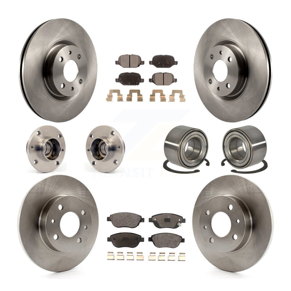 Front Rear Wheel Hub Bearings Assembly Disc Brake Rotors And Ceramic Pads Kit (10Pc) For 2012-2013 Fiat 500 Hatchback with Turbocharged GAS engine KBB-114993