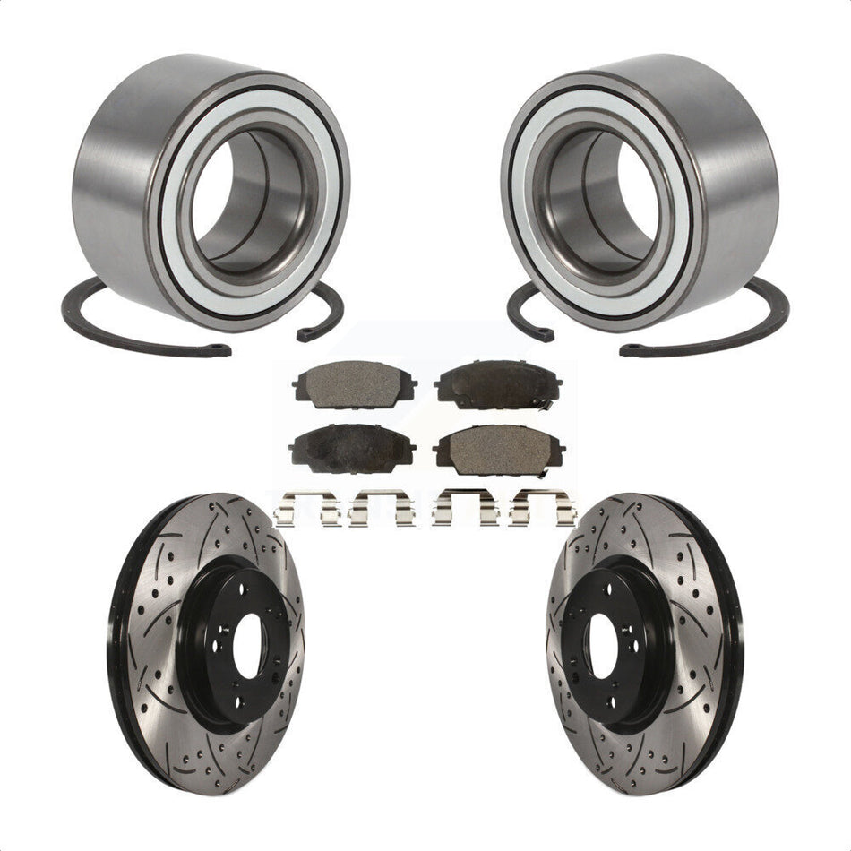 Front Wheel Bearing With Coated Drilled Slotted Disc Brake Rotors And Semi-Metallic Pads Kit For 2002-2006 Acura RSX Type-S KBB-114999