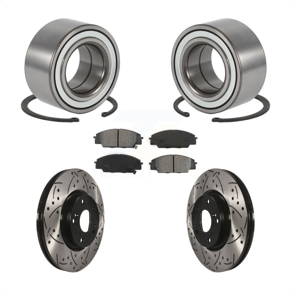 Front Wheel Bearing With Coated Drilled Slotted Disc Brake Rotors And Semi-Metallic Pads Kit For 2002-2006 Acura RSX Type-S KBB-115004