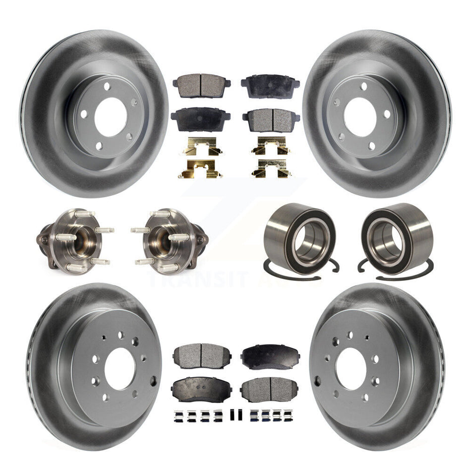 Front Rear Wheel Hub Bearings Assembly Coated Disc Brake Rotors And Semi-Metallic Pads Kit (10Pc) For 2010-2010 Ford Edge Lincoln MKX FWD KBB-115018