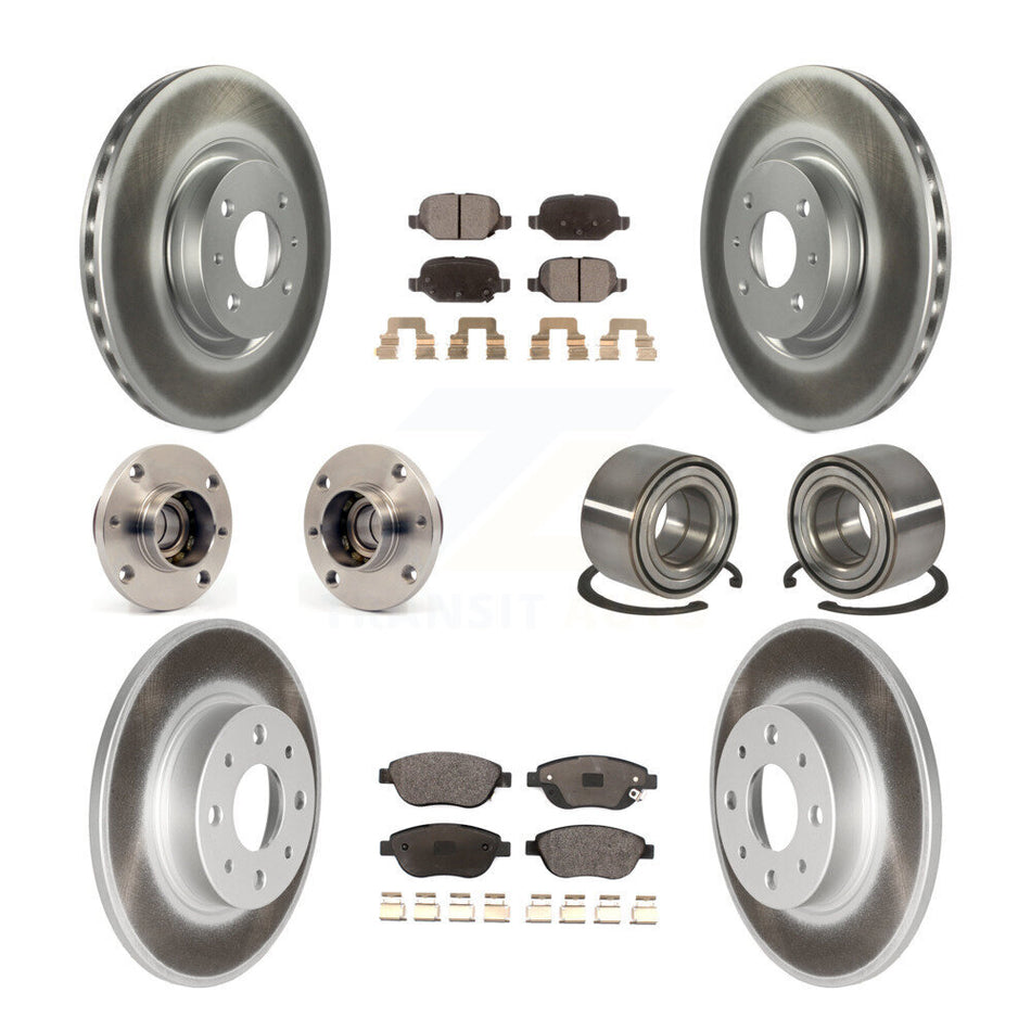 Front Rear Wheel Hub Bearings Assembly Coated Disc Brake Rotors And Ceramic Pads Kit (10Pc) For Fiat 500 KBB-115029