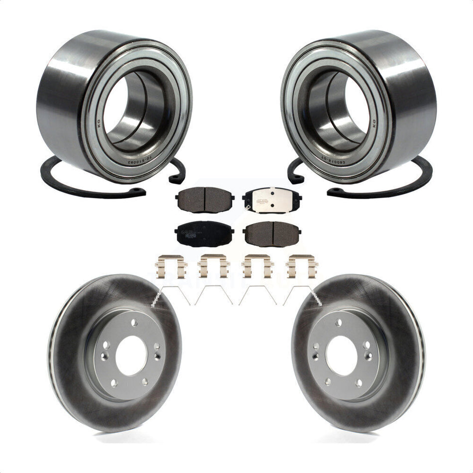 Front Wheel Bearing With Coated Disc Brake Rotors And Ceramic Pads Kit For Kia Soul Forte KBB-115036