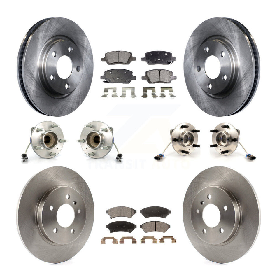 Front Rear Hub Bearing Assembly Disc Brake Rotor And Semi-Metallic Pad Kit (10Pc) For 2005-2005 Chevrolet Uplander Buick Terraza 3 Hole Flange or Triangular FWD KBB-115065