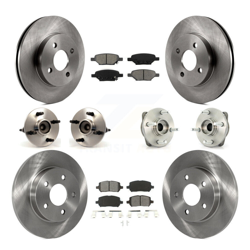 Front Rear Hub Bearings Assembly Disc Brake Rotors And Semi-Metallic Pads Kit (10Pc) For 2010 Pontiac G5 Non-ABS With 4 Lug Wheels Drum Brakes KBB-115068