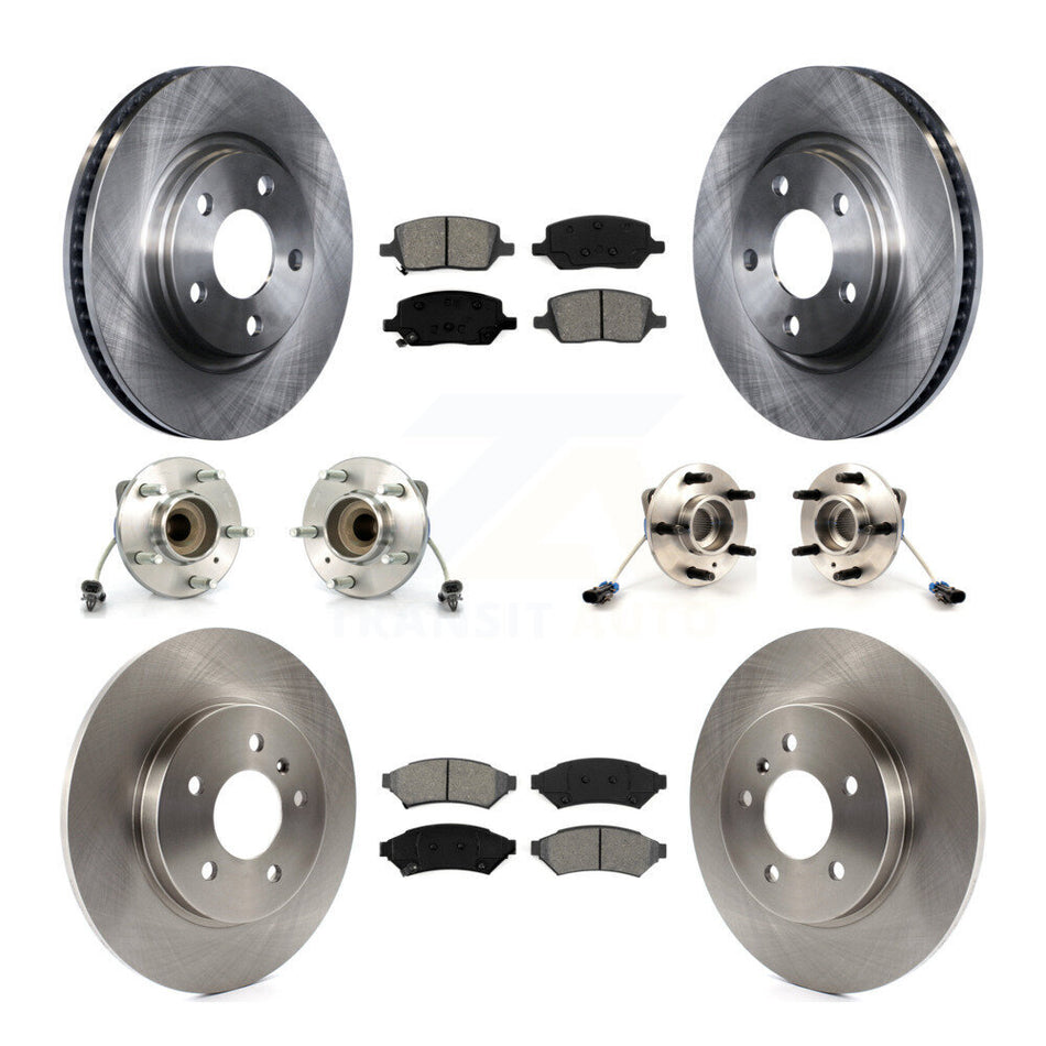 Front Rear Hub Bearing Assembly Disc Brake Rotor And Semi-Metallic Pad Kit (10Pc) For 2005-2005 Chevrolet Uplander Buick Terraza 3 Hole Flange or Triangular FWD KBB-115073