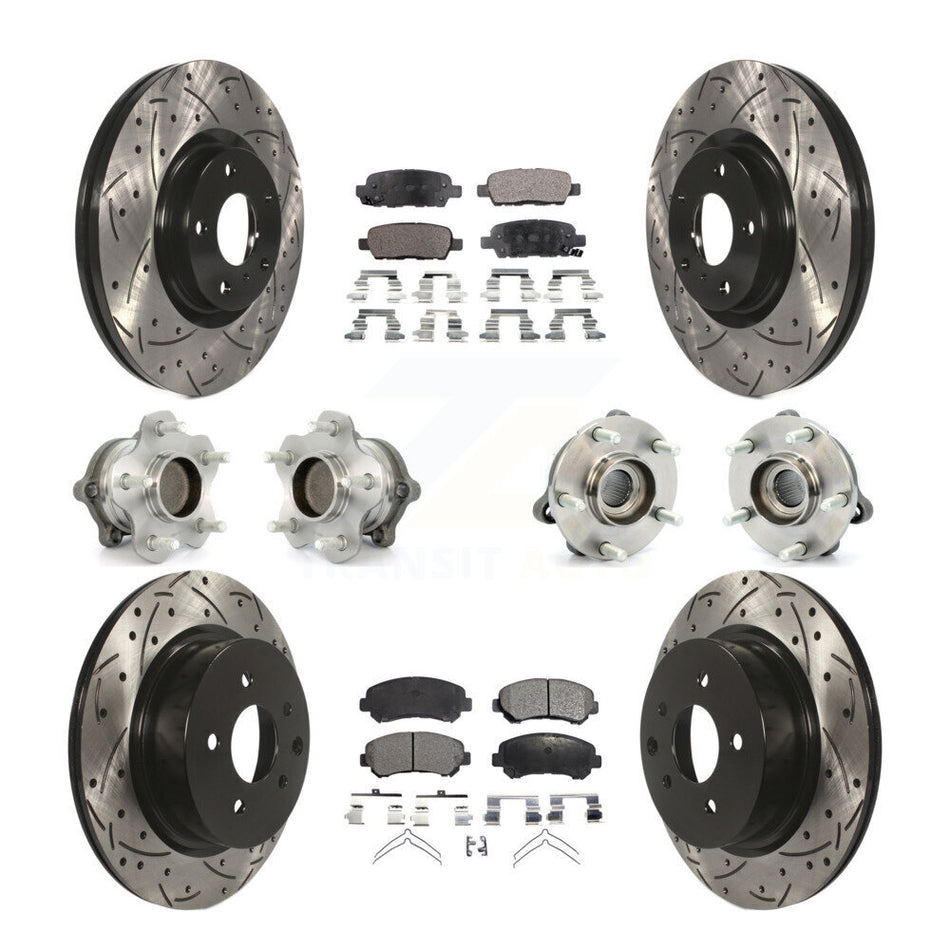 Front Rear Hub Bearings Assembly Coated Disc Brake Rotors And Semi-Metallic Pads Kit (10Pc) For Nissan Maxima KBB-115081