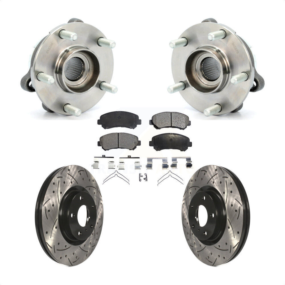 Front Hub Bearing Assembly With Coated Drilled Slotted Disc Brake Rotors And Semi-Metallic Pads Kit For Nissan Maxima KBB-115083