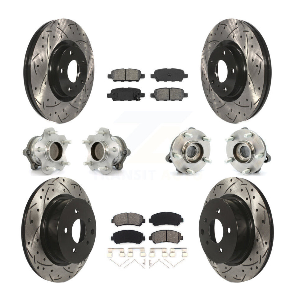 Front Rear Hub Bearings Assembly Coated Disc Brake Rotors And Semi-Metallic Pads Kit (10Pc) For Nissan Maxima KBB-115085