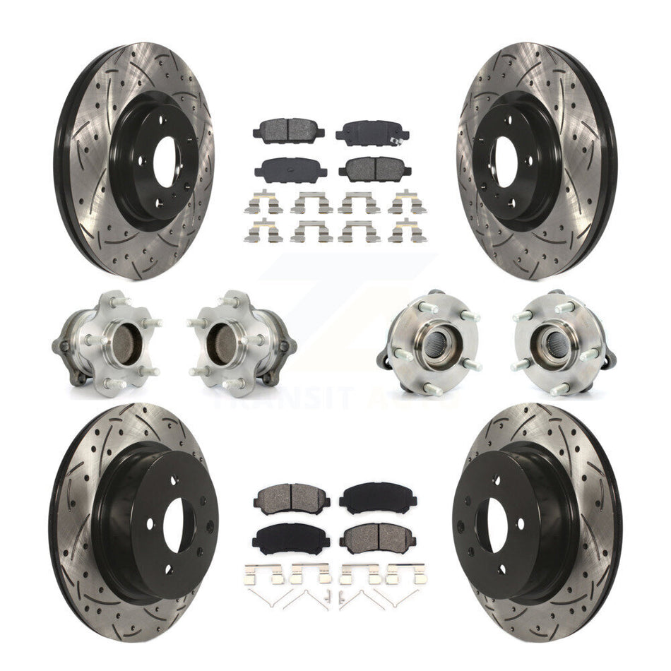 Front Rear Hub Bearings Assembly Coated Disc Brake Rotors And Semi-Metallic Pads Kit (10Pc) For Nissan Maxima KBB-115085