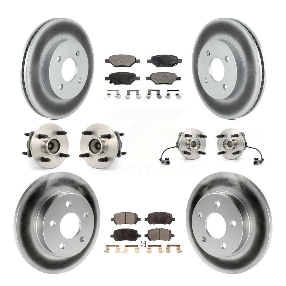 Front Rear Hub Bearings Assembly Coated Disc Brake Rotors And Semi-Metallic Pads Kit (10Pc) For 2010 Pontiac G5 4-Wheel ABS With 4 Lug Wheels Drum Brakes KBB-115093