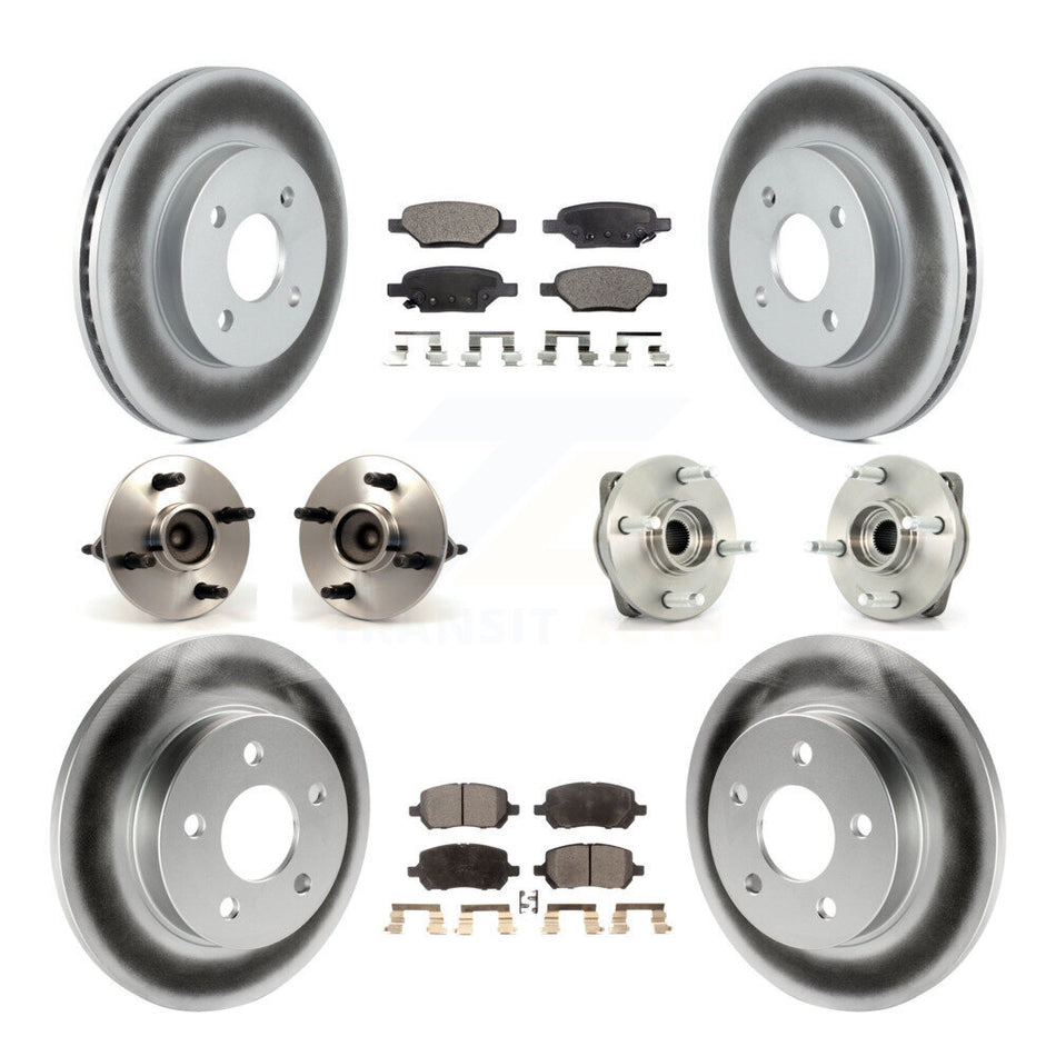 Front Rear Hub Bearings Assembly Coated Disc Brake Rotors And Semi-Metallic Pads Kit (10Pc) For 2010 Pontiac G5 Non-ABS With 4 Lug Wheels Drum Brakes KBB-115094