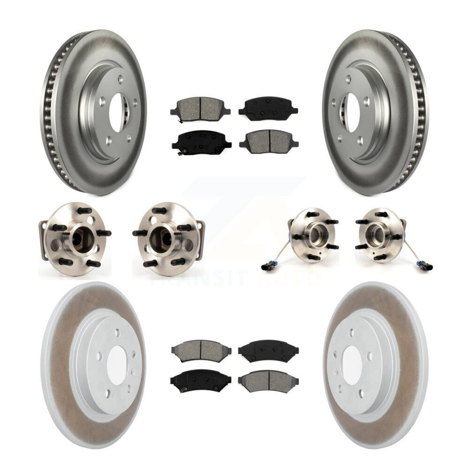 Front Rear Hub Bearings Assembly Coated Disc Brake Rotors And Semi-Metallic Pads Kit (10Pc) For 2005-2005 Chevrolet Uplander Buick Terraza 4 Hole Rectangular Flange FWD KBB-115103