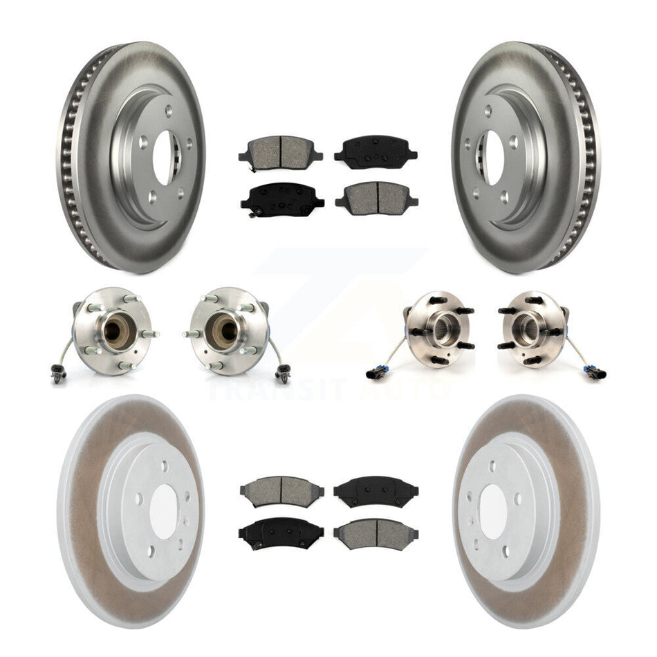 Front Rear Hub Bearing Coated Disc Brake Rotors And Semi-Metallic Pads Kit (10Pc) For 2005-2005 Chevrolet Uplander Buick Terraza 3 Hole Flange or Triangular FWD KBB-115107