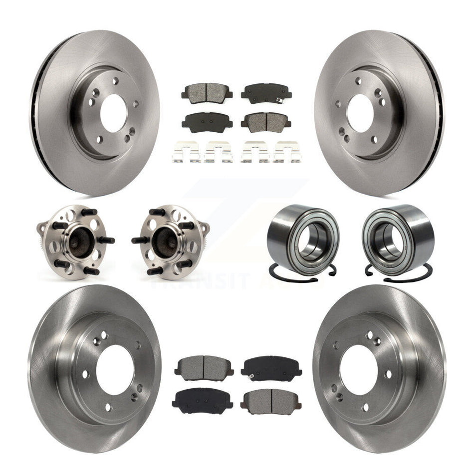Front Rear Hub Bearing Brake Rotor & Pads Kit (10Pc) For 2017 Kia Forte Koup Turbocharged KBB-115132