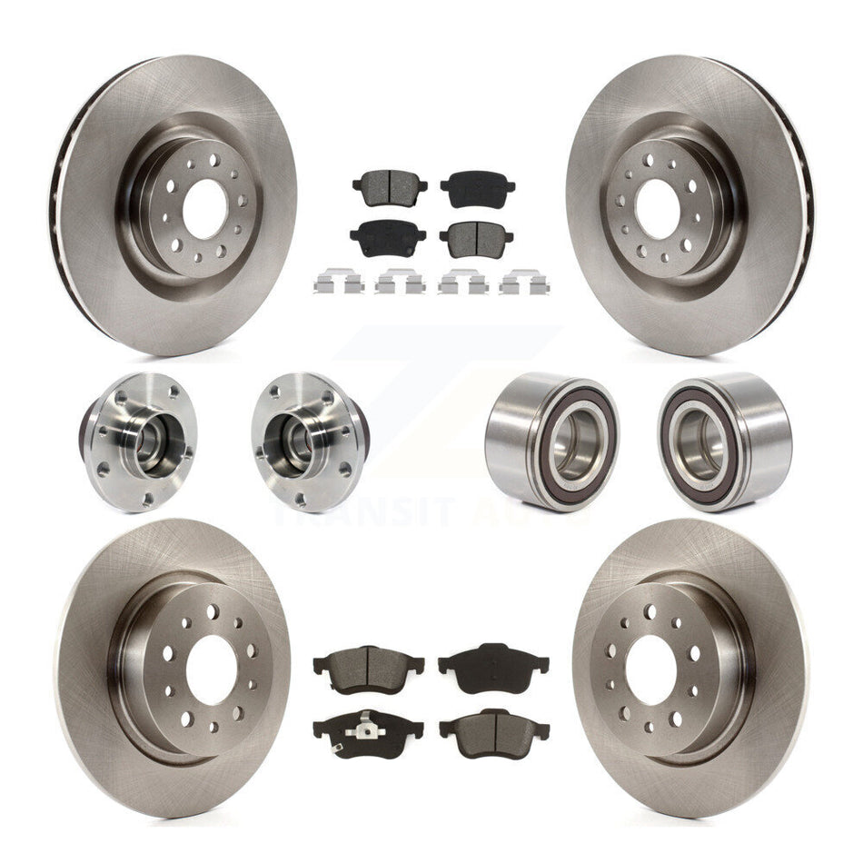 Front Rear Wheel Hub Bearing Disc Brake Rotor And Pads Kit (10Pc) For 2014-2018 Fiat 500L KBB-115144