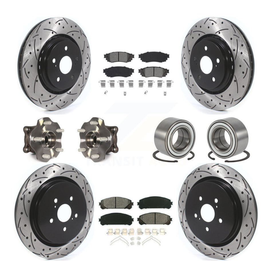 Front Rear Wheel Hub Bearings Assembly Coated Disc Brake Rotors And Semi-Metallic Pads Kit (10Pc) For 2016 Lexus RX350 AWD Excluding Vehicles Manufactured In Japan KBB-115148