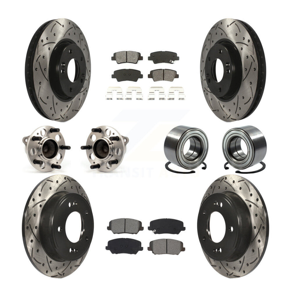 Front Rear Wheel Hub Bearings Assembly Coated Disc Brake Rotors And Semi-Metallic Pads Kit (10Pc) For Kia Forte Forte5 SX KBB-115149