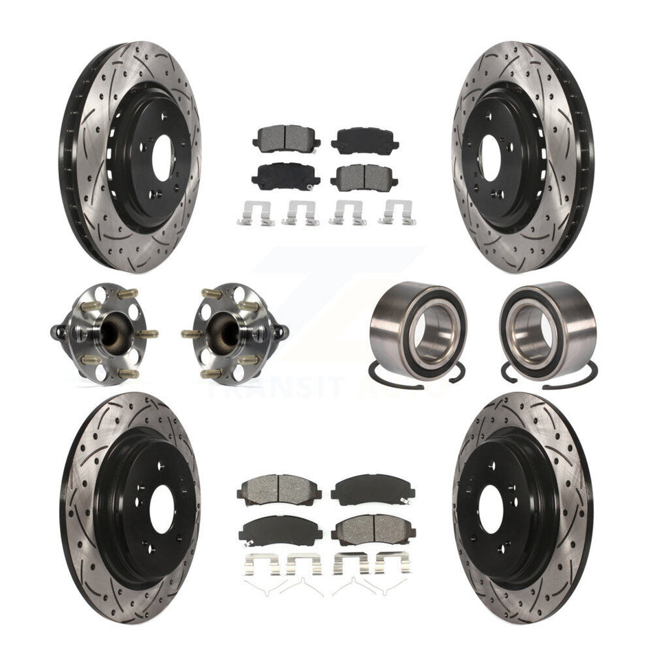 Front Rear Wheel Hub Bearings Assembly Coated Disc Brake Rotors And Semi-Metallic Pads Kit (10Pc) For 2015-2019 Acura TLX FWD KBB-115158