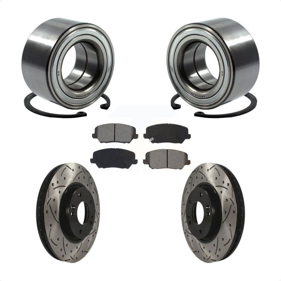Front Wheel Bearing Drill Slot Brake Rotor Pads Kit For Kia Forte Forte5 Hyundai Veloster KBB-115162