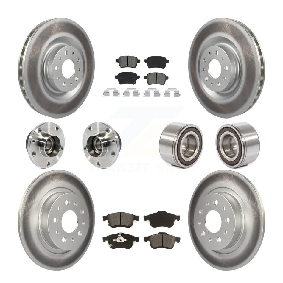 Front Rear Hub Bearing Coated Disc Brake Rotor And Pad Kit (10Pc) For 2014-2018 Fiat 500L KBB-115186