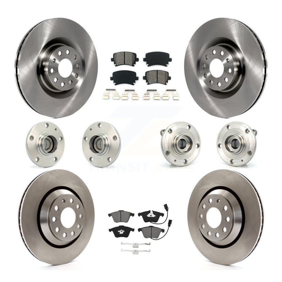 Front Rear Hub Bearings Disc Brake Rotors And Pads Kit (10Pc) For Volkswagen Passat CC KBB-115215