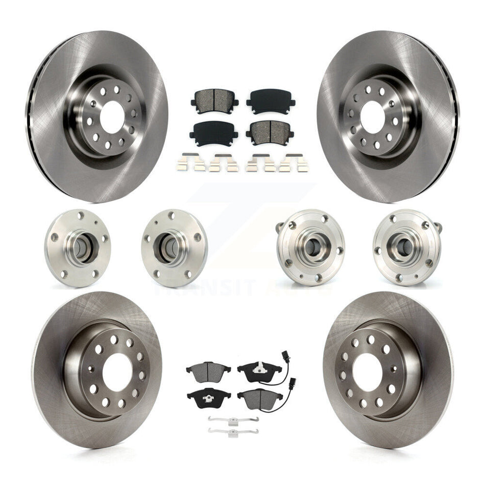 Front Rear Hub Bearings Assembly Disc Brake Rotors And Semi-Metallic Pads Kit (10Pc) For 2006-2007 Volkswagen Passat FWD with Naturally Aspirated KBB-115216