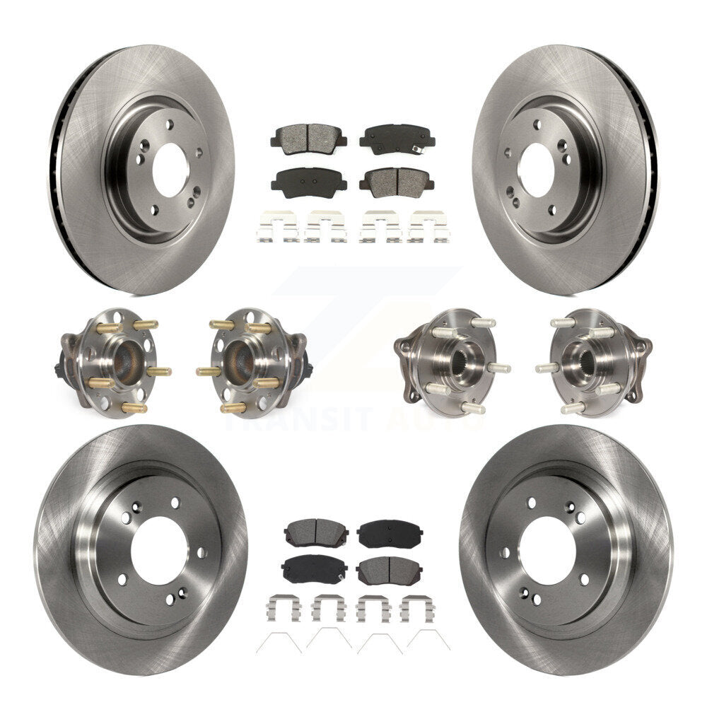 Front Rear Hub Bearing Disc Brake Rotor Pad Kit (10Pc) For 2016 Hyundai Sonata GAS engine KBB-115227