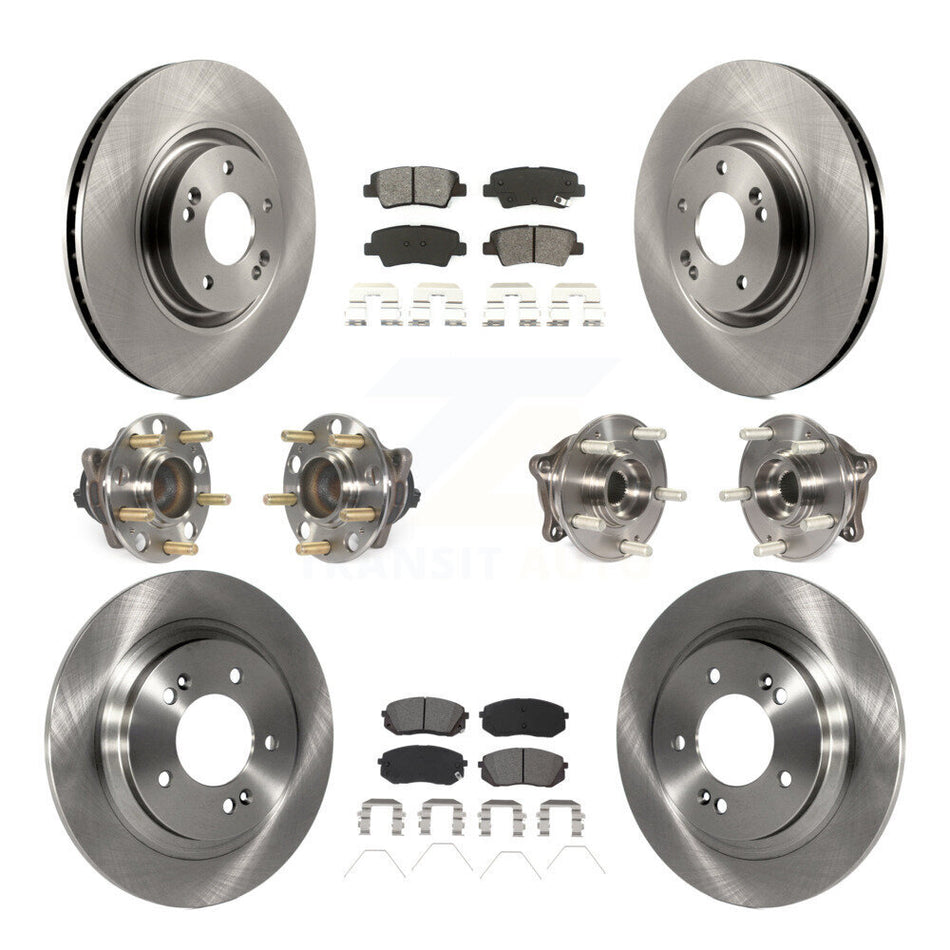 Front Rear Hub Bearing Disc Brake Rotor Pad Kit (10Pc) For 2016 Hyundai Sonata GAS engine KBB-115227