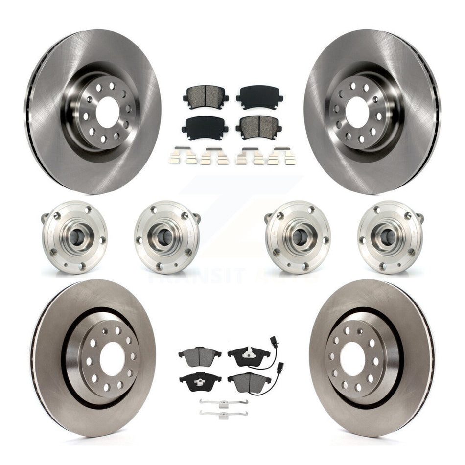 Front Rear Hub Bearings Assembly Disc Brake Rotors And Semi-Metallic Pads Kit (10Pc) For Volkswagen Passat CC R32 KBB-115234