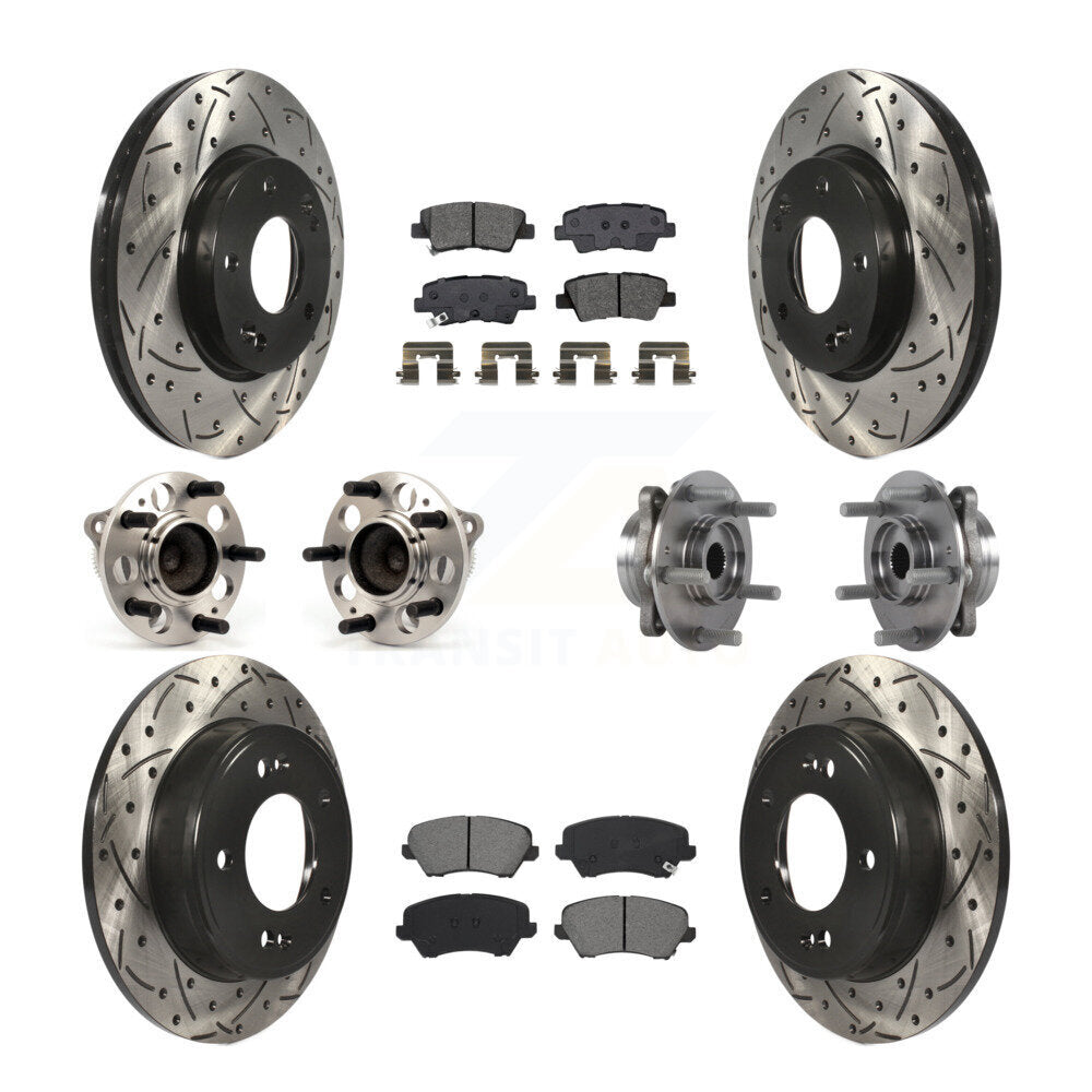 Front Rear Hub Bearing Coated Disc Brake Rotor Pad Kit (10Pc) For 2017 Hyundai Elantra GT KBB-115248