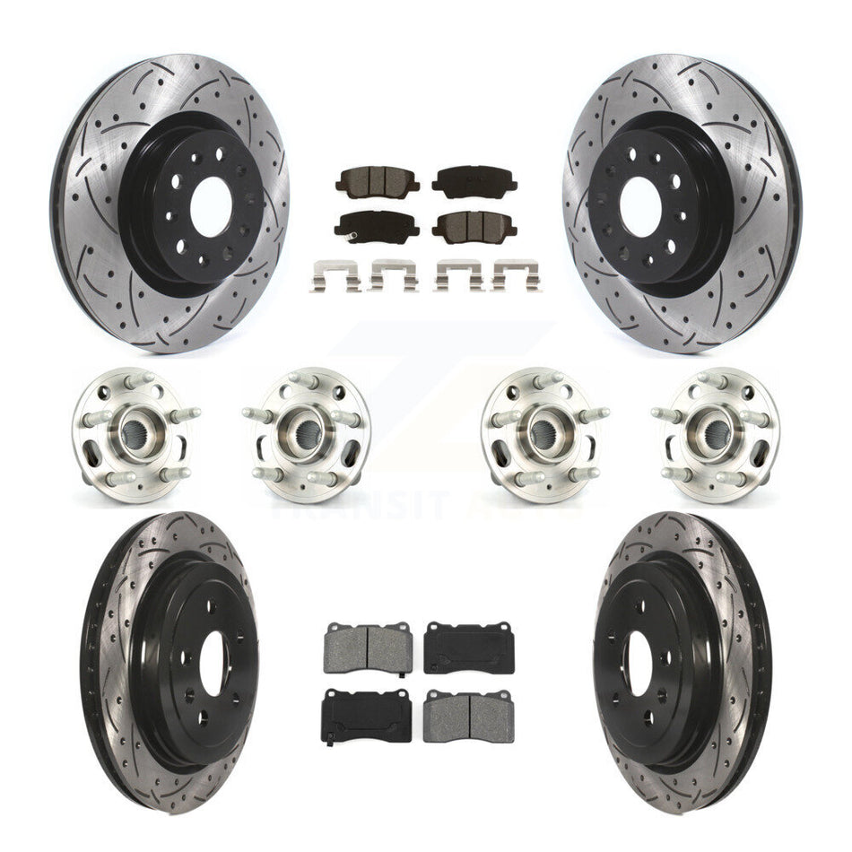 Front Rear Hub Bearings Assembly Coated Disc Brake Rotors And Semi-Metallic Pads Kit (10Pc) For Cadillac CTS With 18" Factory Wheels KBB-115250