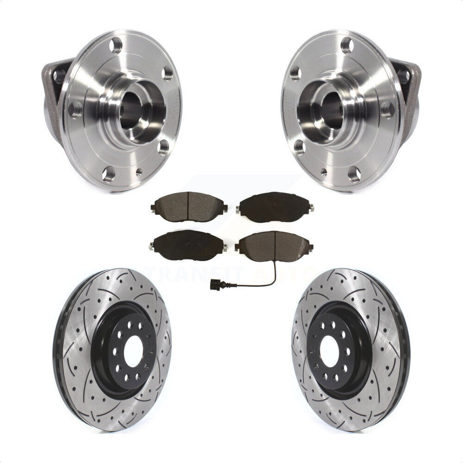 Front Hub Bearing Assembly With Coated Drilled Slotted Disc Brake Rotors And Semi-Metallic Pads Kit For Volkswagen Tiguan Jetta GTI Audi Golf R S3 Q3 Arteon KBB-115258
