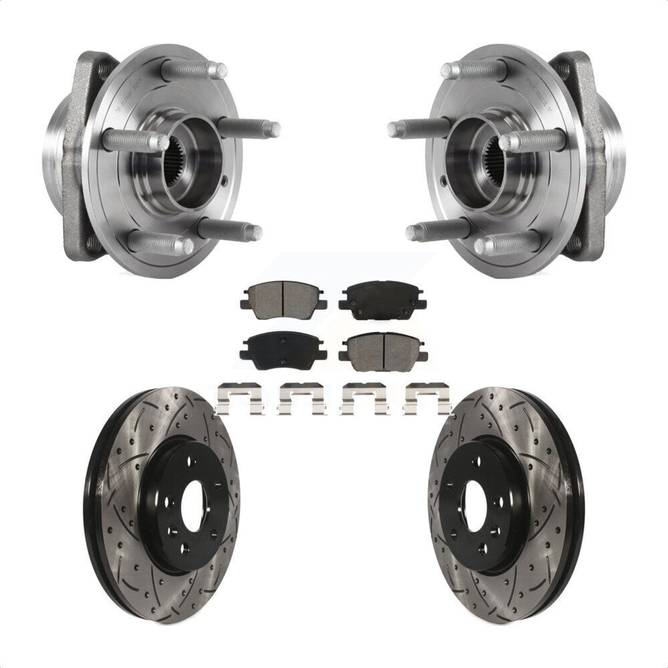 Front Hub Bearing Assembly With Coated Drilled Slotted Disc Brake Rotors And Semi-Metallic Pads Kit For Chevrolet Volt Bolt EV KBB-115259