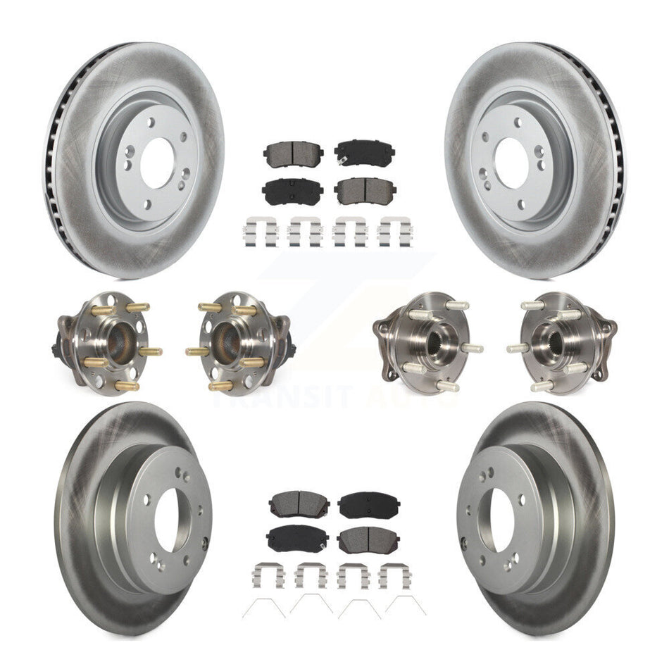 Front Rear Hub Bearings Assembly Coated Disc Brake Rotors And Semi-Metallic Pads Kit (10Pc) For Kia Optima With Manual Parking KBB-115272