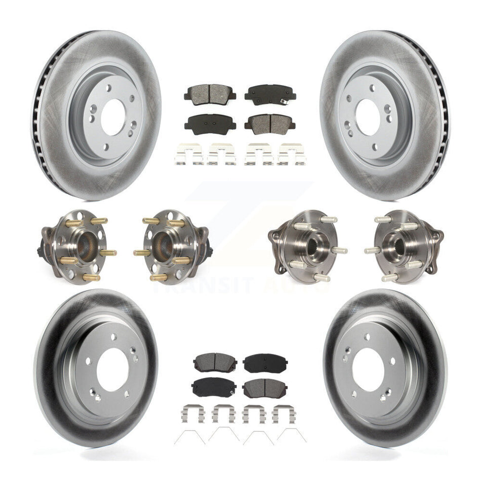 Front Rear Hub Bearings Assembly Coated Disc Brake Rotors And Semi-Metallic Pads Kit (10Pc) For 2016 Hyundai Sonata GAS engine With Power Operated Parking KBB-115273