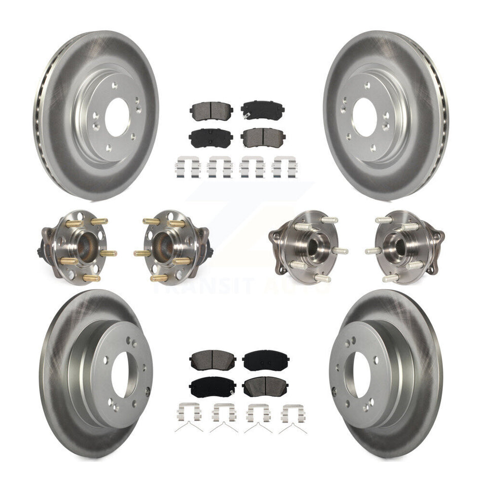 Front Rear Hub Bearings Assembly Coated Disc Brake Rotors And Semi-Metallic Pads Kit (10Pc) For Kia Optima With Manual Parking KBB-115275