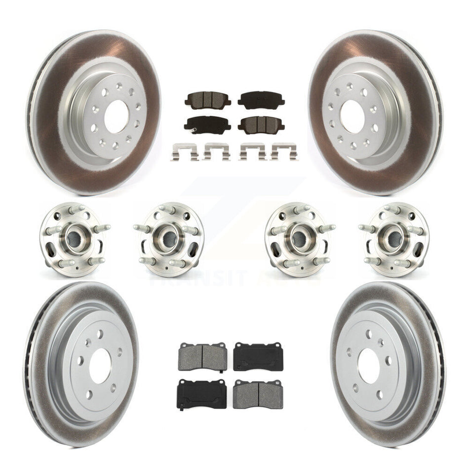 Front Rear Hub Bearings Assembly Coated Disc Brake Rotors And Semi-Metallic Pads Kit (10Pc) For Cadillac CTS With 18" Factory Wheels KBB-115283