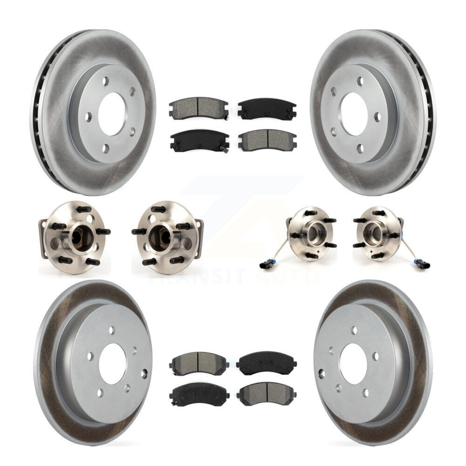 Front Rear Hub Bearings Assembly Coated Disc Brake Rotors And Semi-Metallic Pads Kit (10Pc) For 2001-2005 Pontiac Aztek FWD with rear brakes 4-Wheel ABS KBB-115378