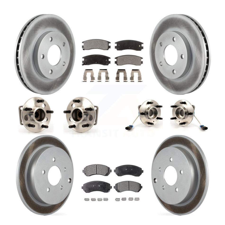 Front Rear Hub Bearings Assembly Coated Disc Brake Rotors And Ceramic Pads Kit (10Pc) For 2001-2005 Pontiac Aztek FWD with rear brakes 4-Wheel ABS KBB-115392