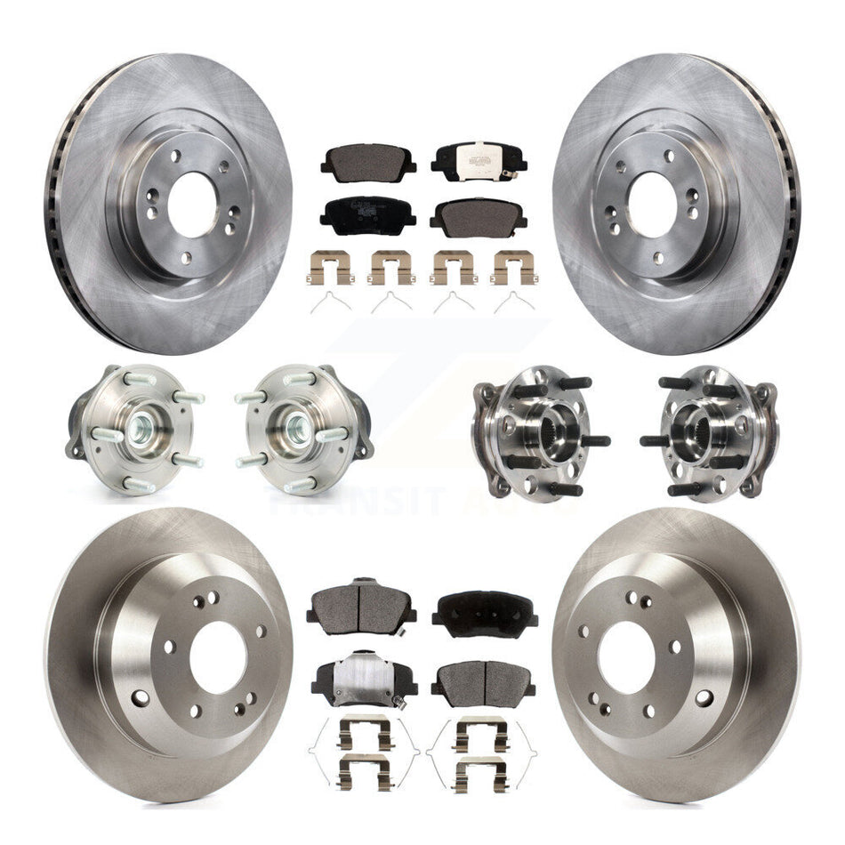Front Rear Hub Bearings Assembly Disc Brake Rotors And Ceramic Pads Kit (10Pc) For 2017-2018 Hyundai Santa Fe Sport FWD KBB-115403