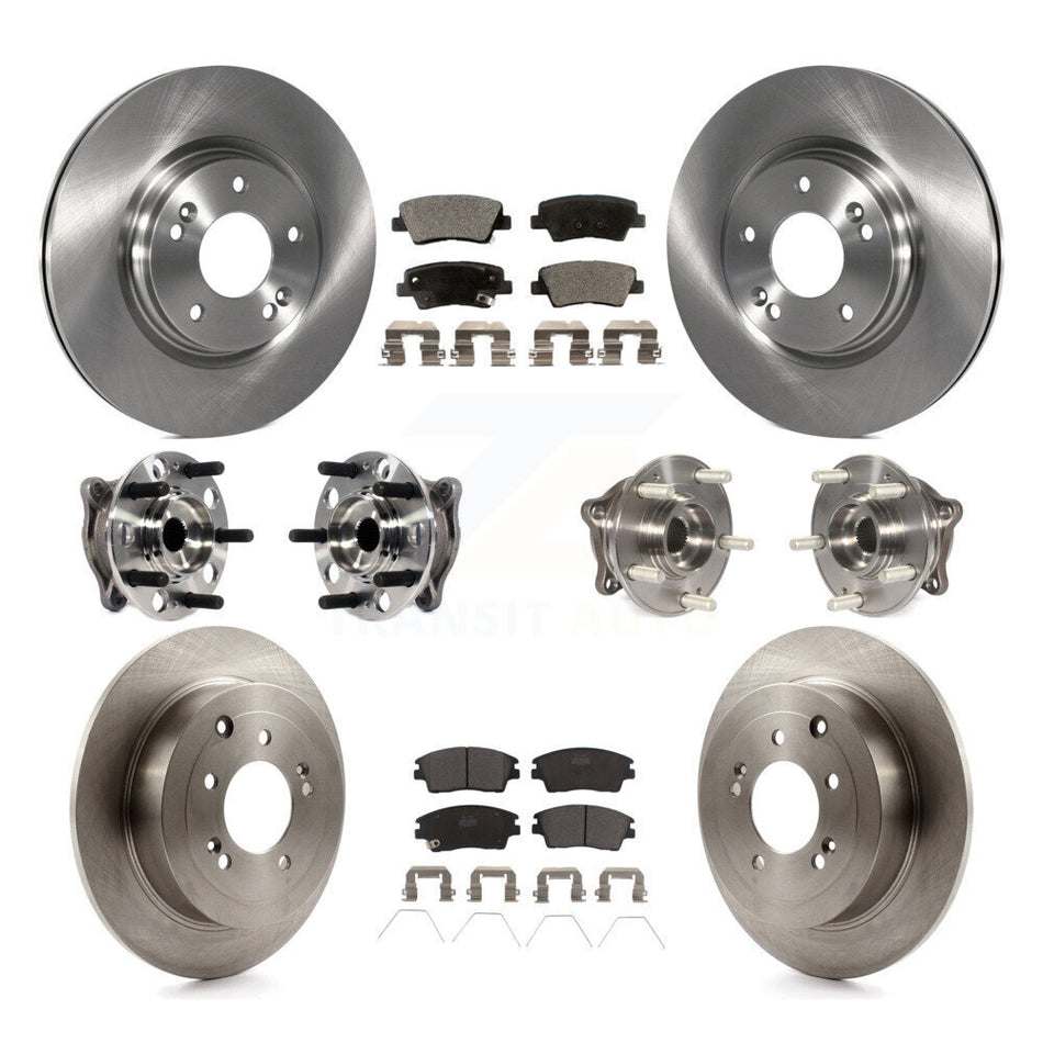 Front Rear Hub Bearings Assembly Disc Brake Rotors And Ceramic Pads Kit (10Pc) For Hyundai Tucson Kia Sportage KBB-115415