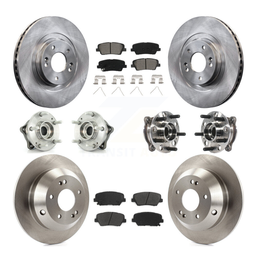 Front Rear Hub Bearing Brake Rotor & Pads Kit (10Pc) For 17-18 Hyundai Santa Fe Sport AWD KBB-115427