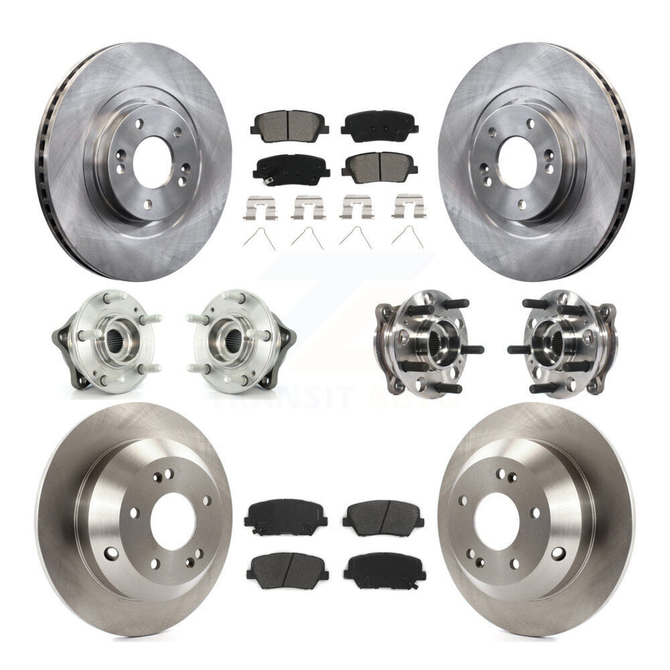 Front Rear Hub Bearing Brake Rotor & Pads Kit (10Pc) For 17-18 Hyundai Santa Fe Sport AWD KBB-115427