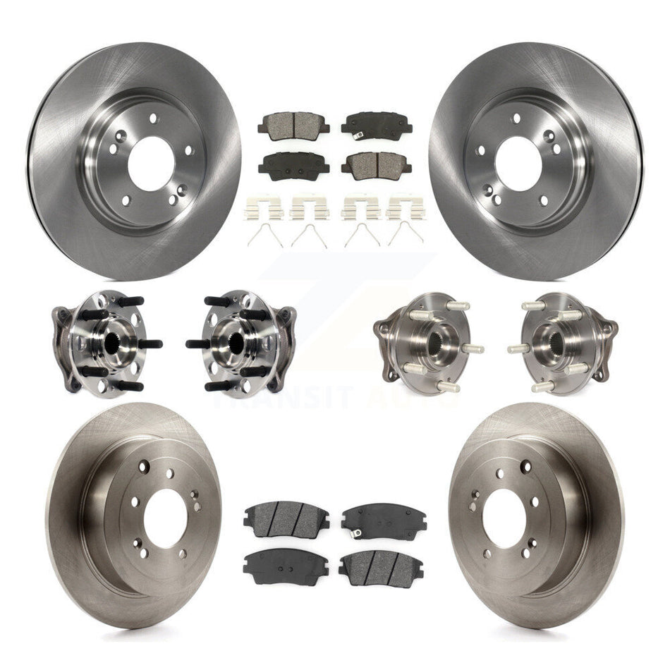 Front Rear Hub Bearings Assembly Disc Brake Rotors And Semi-Metallic Pads Kit (10Pc) For Hyundai Tucson Kia Sportage KBB-115430