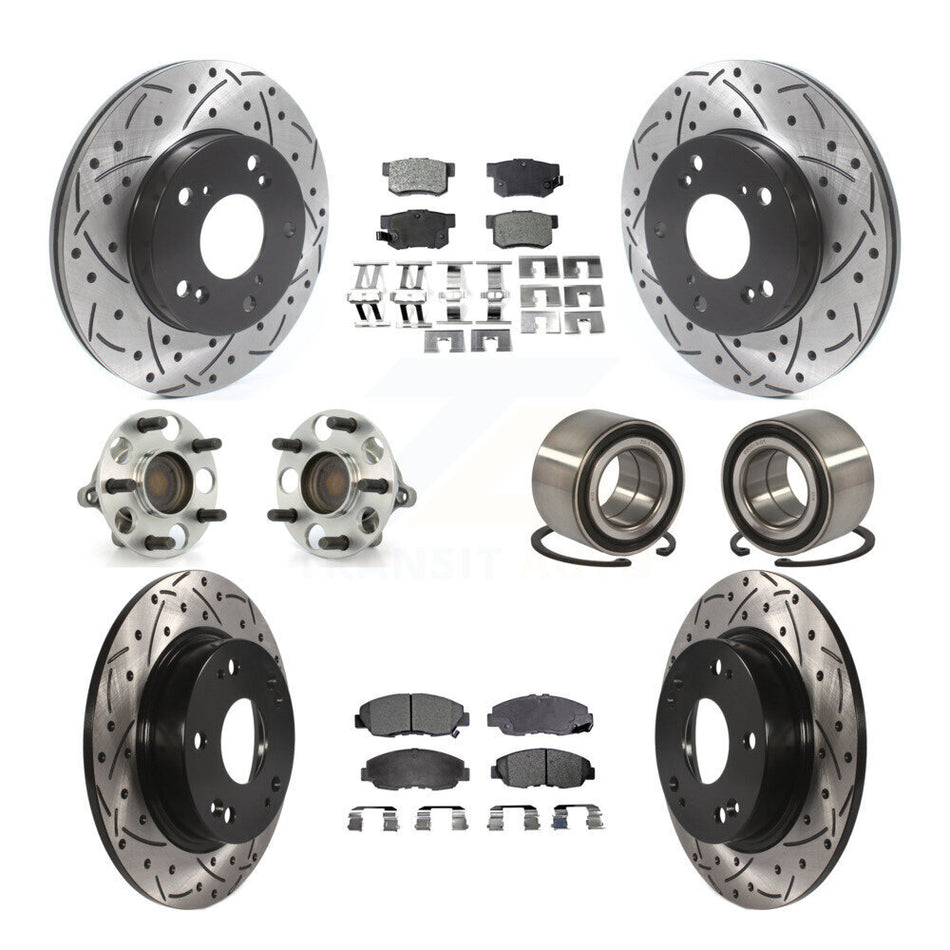 Front Rear Wheel Hub Bearings Assembly Coated Disc Brake Rotors And Semi-Metallic Pads Kit (10Pc) For Honda Civic KBB-115446
